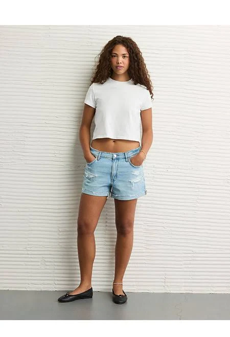 AE Strigid Women's Super High-Waisted Ripped Relaxed Denim Shorts