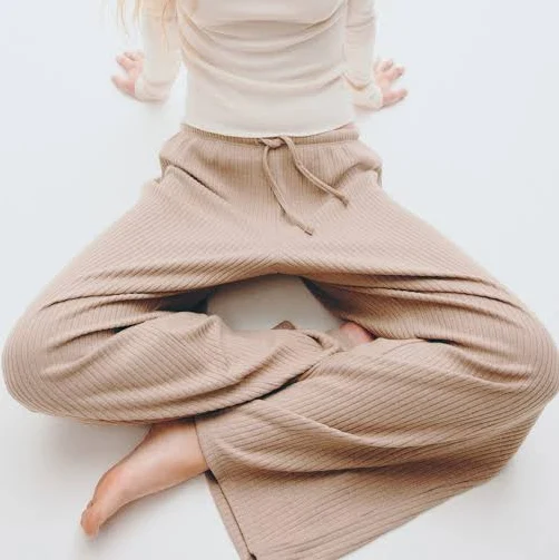 H&M Ladies Wide-Leg Rib-Knit Pants