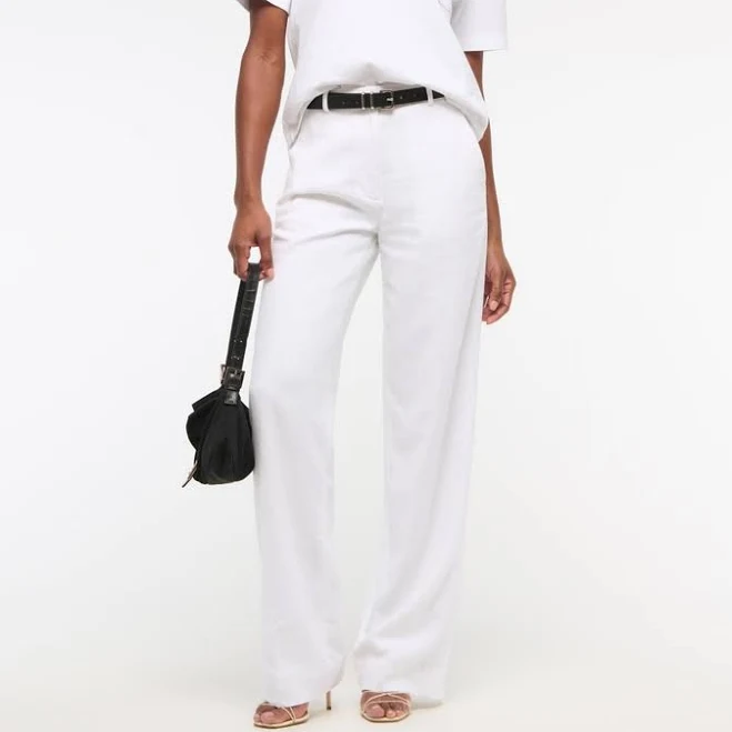 Tailored Linen-Blend Wide Leg Pant