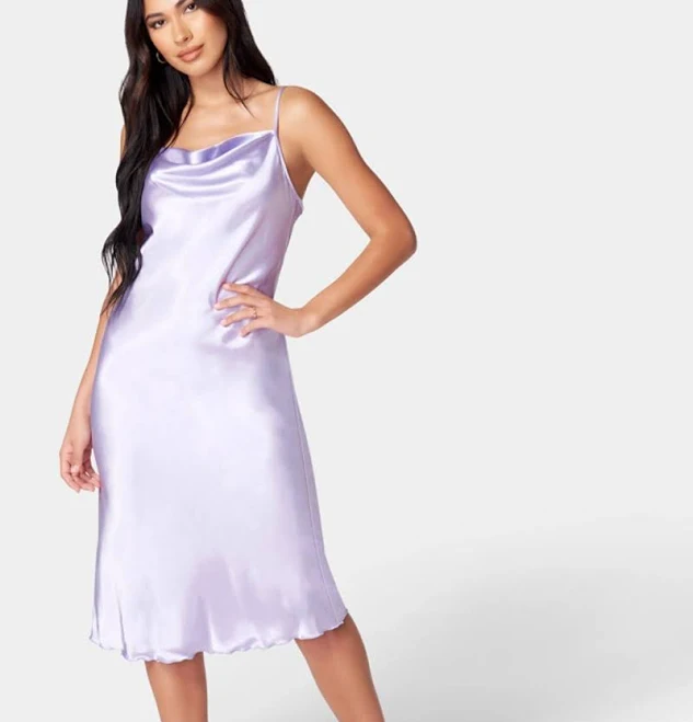 Satin Cowl Neck Slip Midi Dress