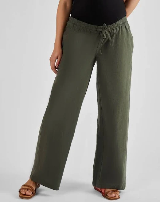 Jojo Maman Bébé Linen Blend Drawstring Waist Wide Leg Trousers