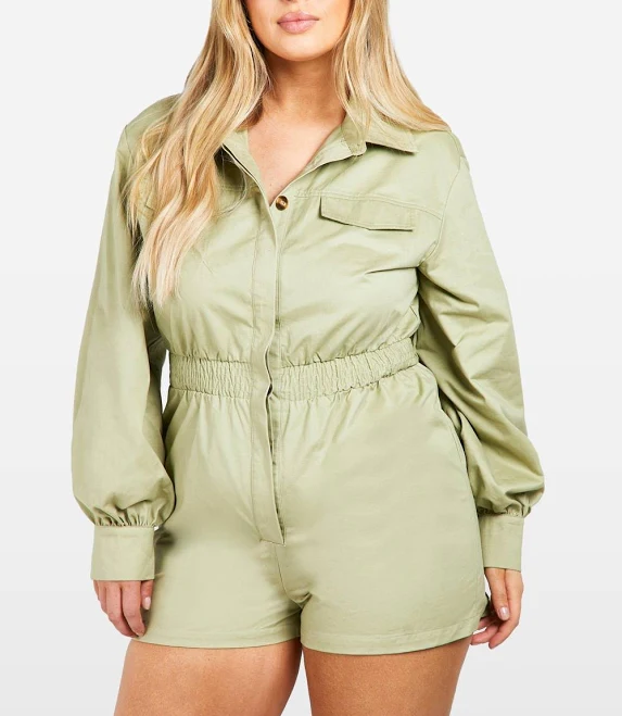 Boohoo Women's Plus Size Utility Long Sleeved Romper