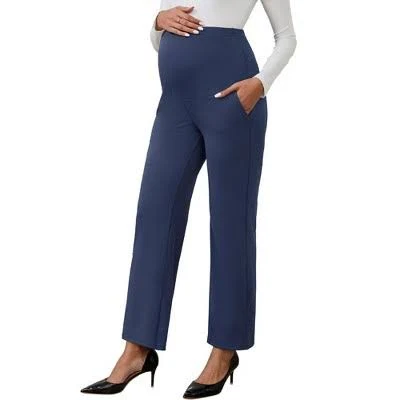Inspire Chic Women's Maternity Stretch High Waisted Wide Leg Palazzo Pants