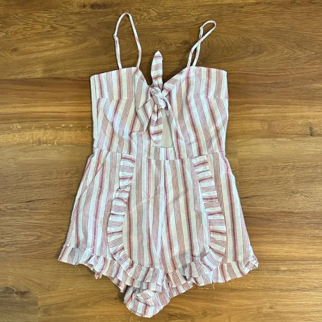 Striped Tie Front Romper