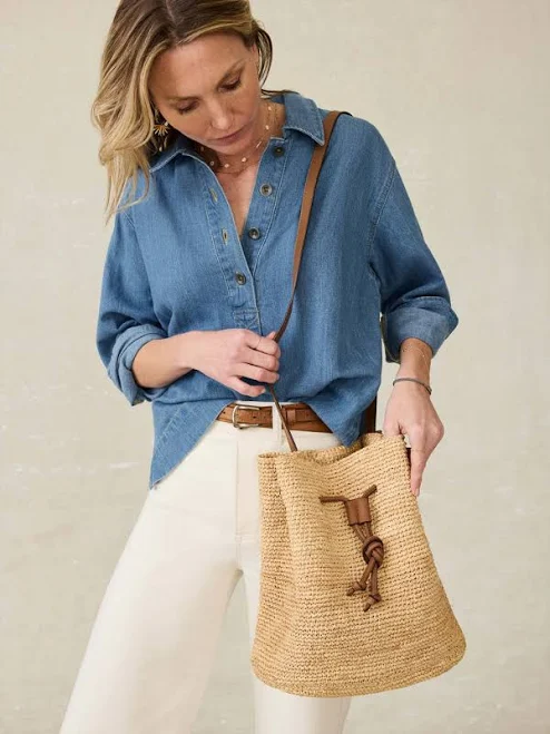 Faherty Women's Raffia Drawstring Bucket Bag