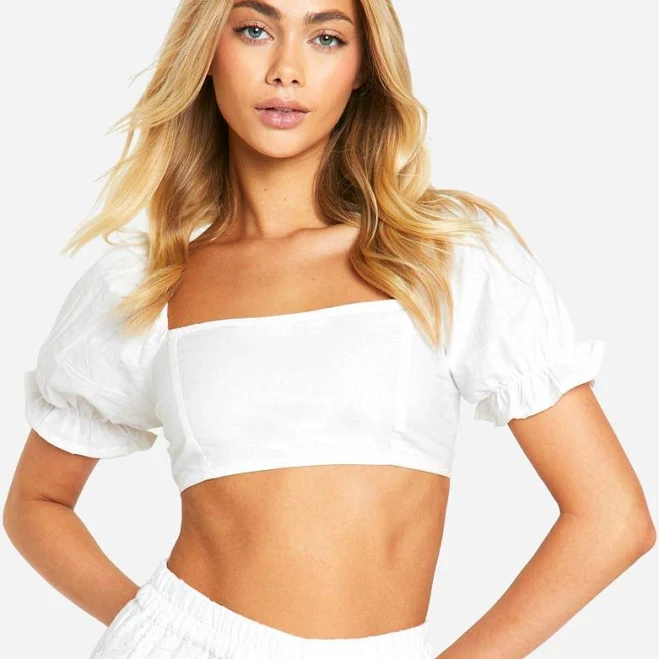 Boohoo Cotton Puff Sleeve Crop Top