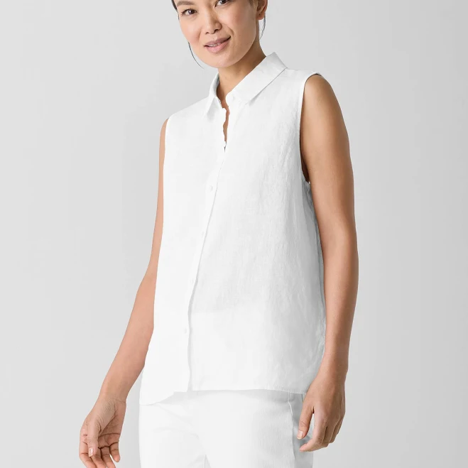 Eileen Fisher Women's Classic Sleeveless Organic Linen Button-Up Shirt