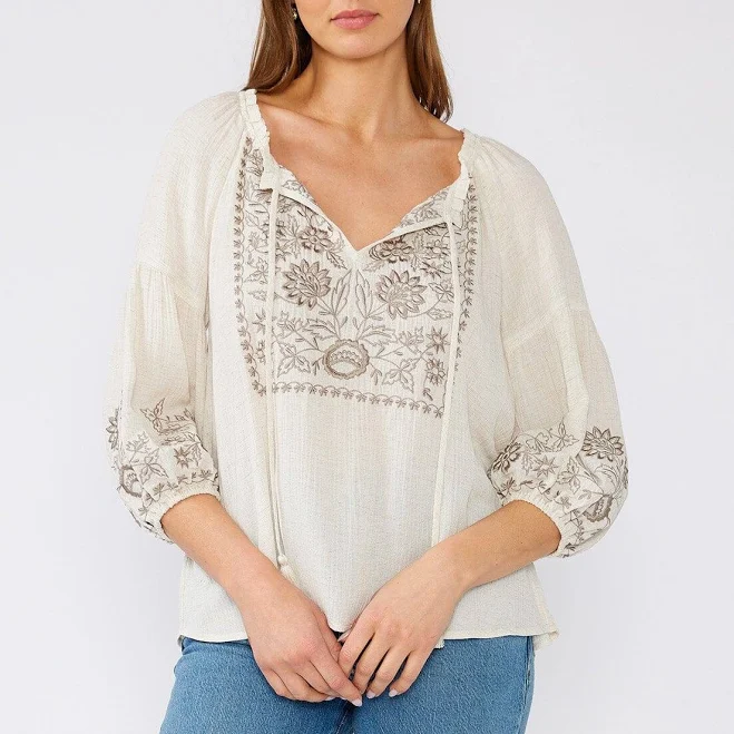 Embroidered Peasant Top