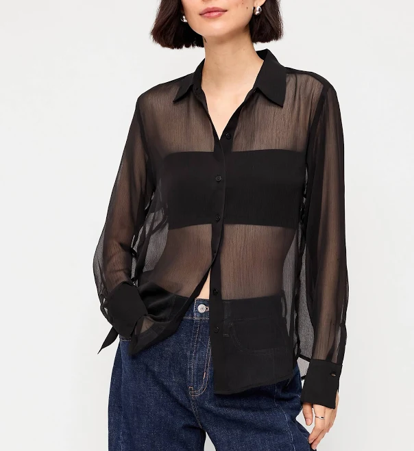 Old Navy Women's Chiffon Sheer Button-Down Shirt
