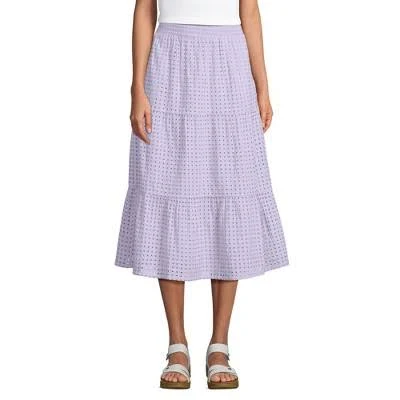 Lands' End Women's Poplin Tiered Eyelet Midi Skirt