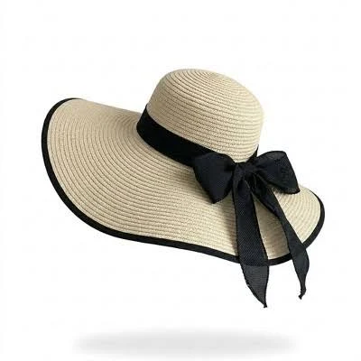 Anna-Kaci Women's Wide Brim Straw Sun Hat with Bow Tie