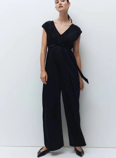 H&M Mama Sleeveless Tie-Belt Jumpsuit