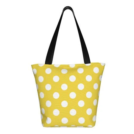 Ratiio Yellow and White Polka Dot Print Shoulder Bag for Women, Polyester Crossbody Purse Lightweight Handbag for Daily Travel and Casual Use, Women's