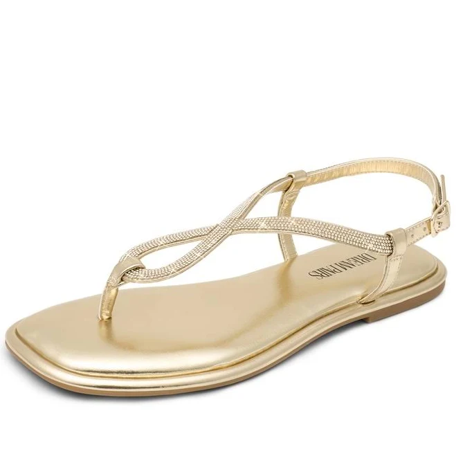 Ankle Strap Rhinestone Flat Sandals