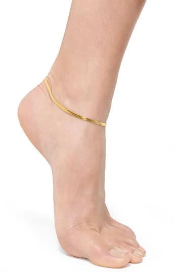 Adornia Women's 14K Gold Plated Adjustable Herringbone Chain Anklet