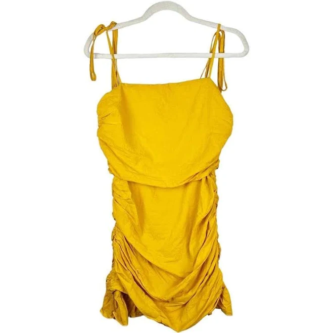 Lovers + Friends Mustard Yellow Side Ruched Mini Dress 100% Cotton Size Medium | eBay