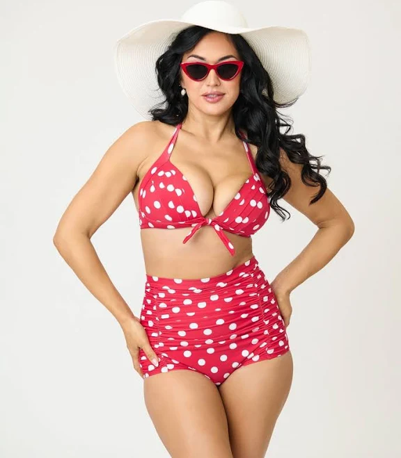 Unique Vintage Monroe High Waist Polka Dot Bikini Bottom