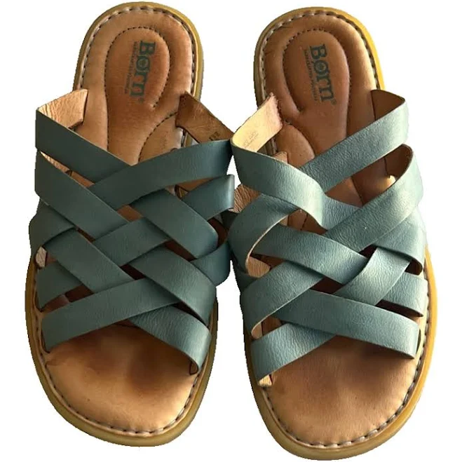 Born Sandals Women's Size 8 Teal Criss-cross Woven Leather Straps Flat