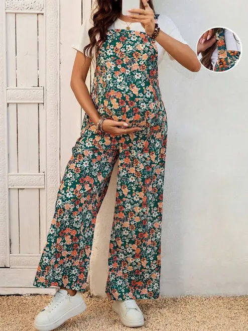 SHEIN Women's Floral Print Maternity Jumpsuit