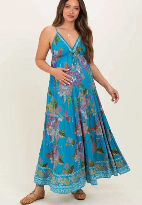 Floral Deep V-Neck Tiered Maxi Dress