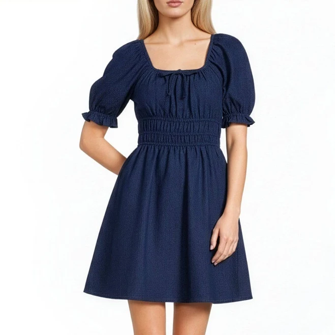 Copper Key Women's Square Neck Puff Sleeve Triple Elastic Dress