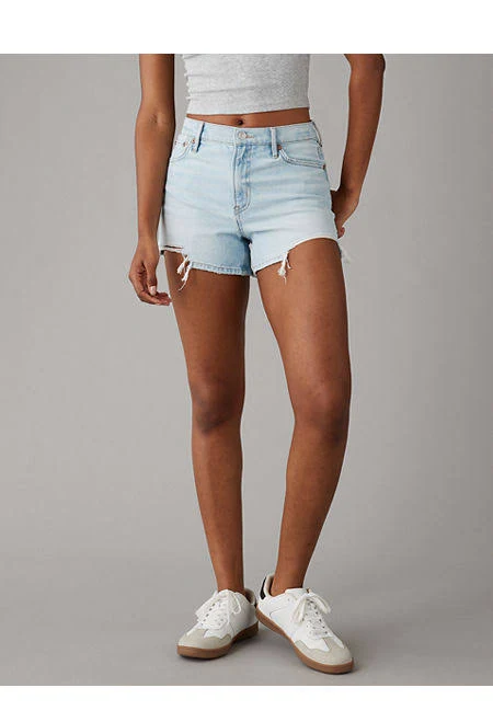 AE Strigid Women's Super High-Waisted Relaxed Ripped Denim Shorts