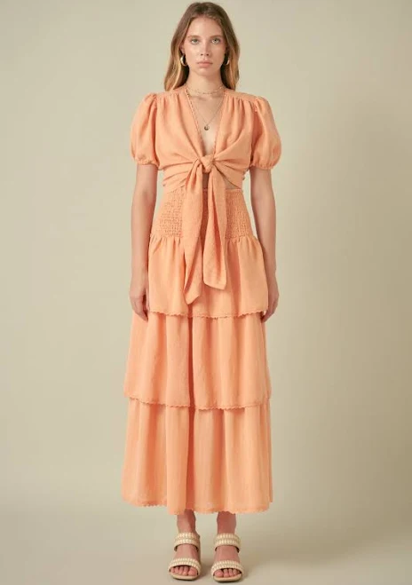 Free The Roses Women's Cropped Front Tie Puff Sleeve Top