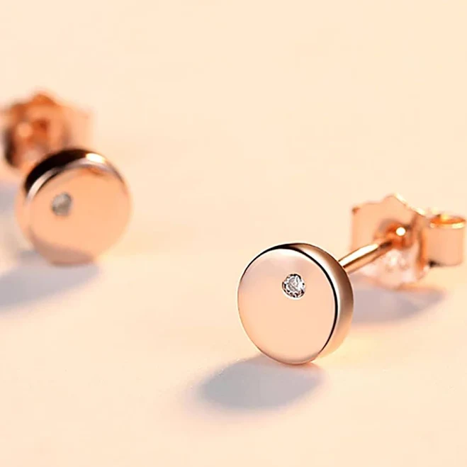 14K Rose Gold CZ Crystal Stud Earrings