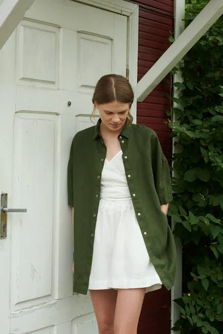 Viola Forest Oversized Linen Shirt