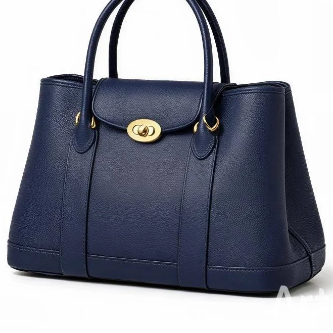 Women's Structured Leather Handbag with Gold Hardware