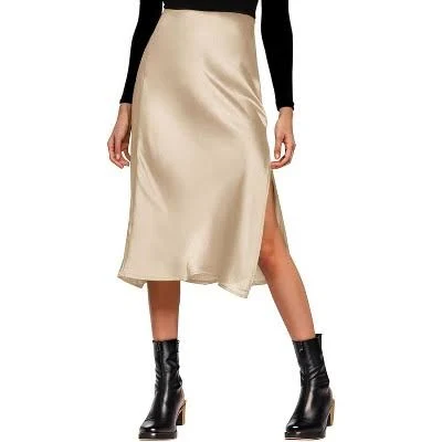LEVEN Sixteen Women's Satin High Waist Midi Skirt with Slit