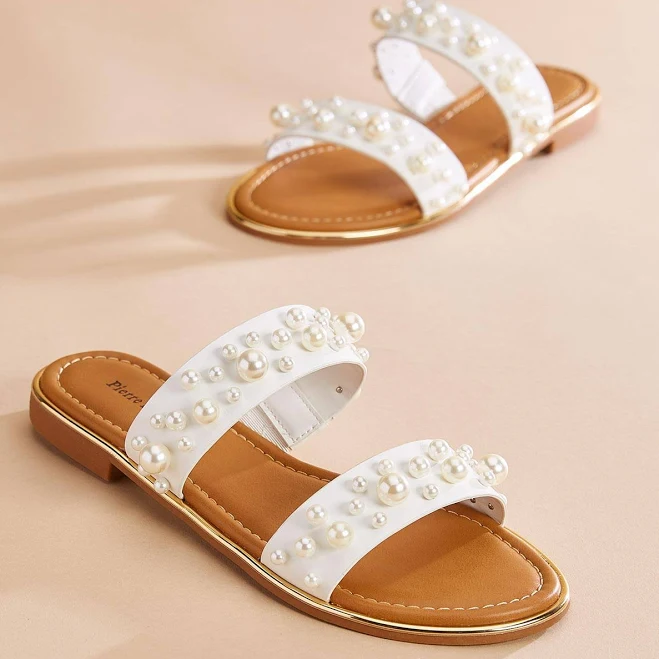 Pearl Embellished Slide Sandals