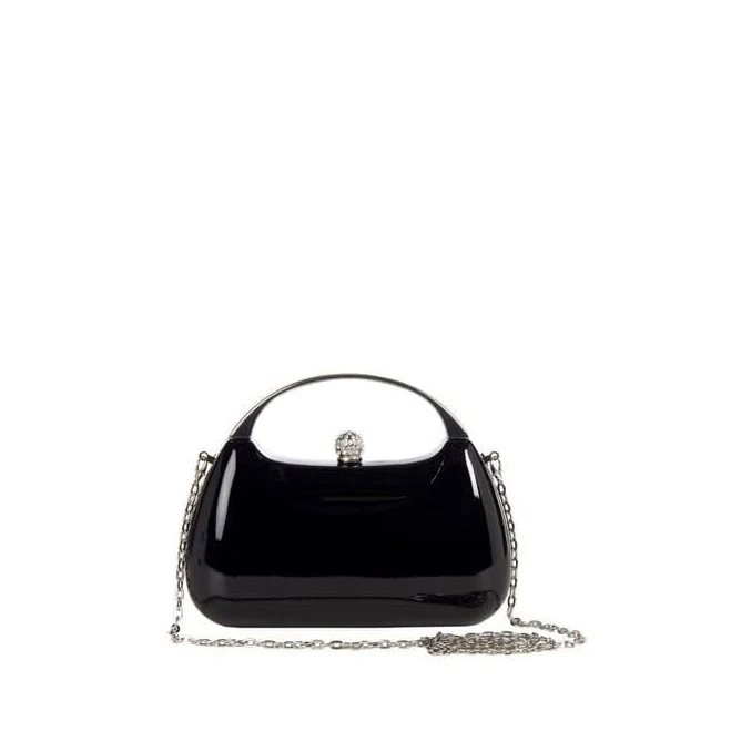 Mini Rigid Glossy Patent Leather Clutch Bag With Metal Handle And Internal Chain Strap Rinascimento One
