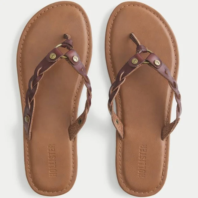 Braided Stud Faux Leather Flip Flops