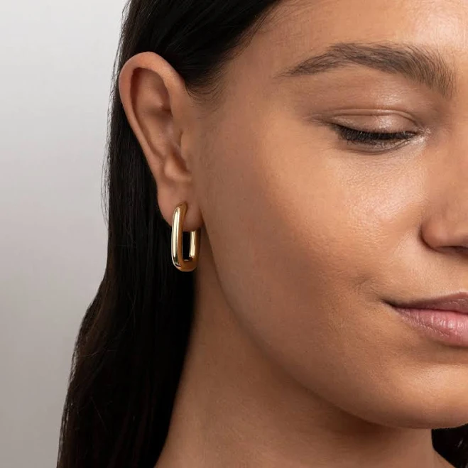 18K Gold Geometric Square Hoop Earrings
