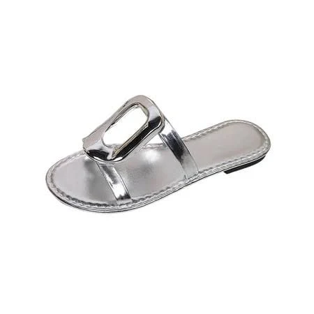 SYMSHOES Women's Metallic Slide Sandals with Buckle Detail