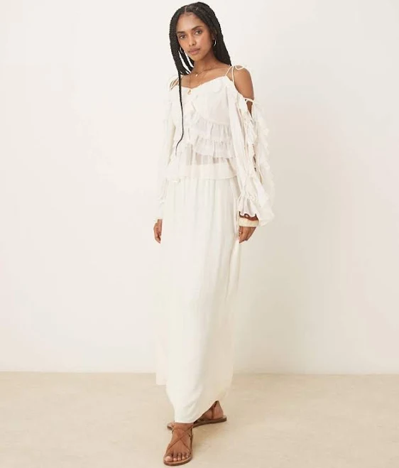 ASOS DESIGN linen mix a-line maxi skirt in ivory