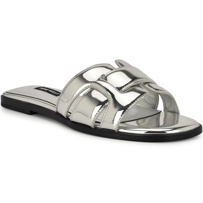 Metallic flat slide sandals