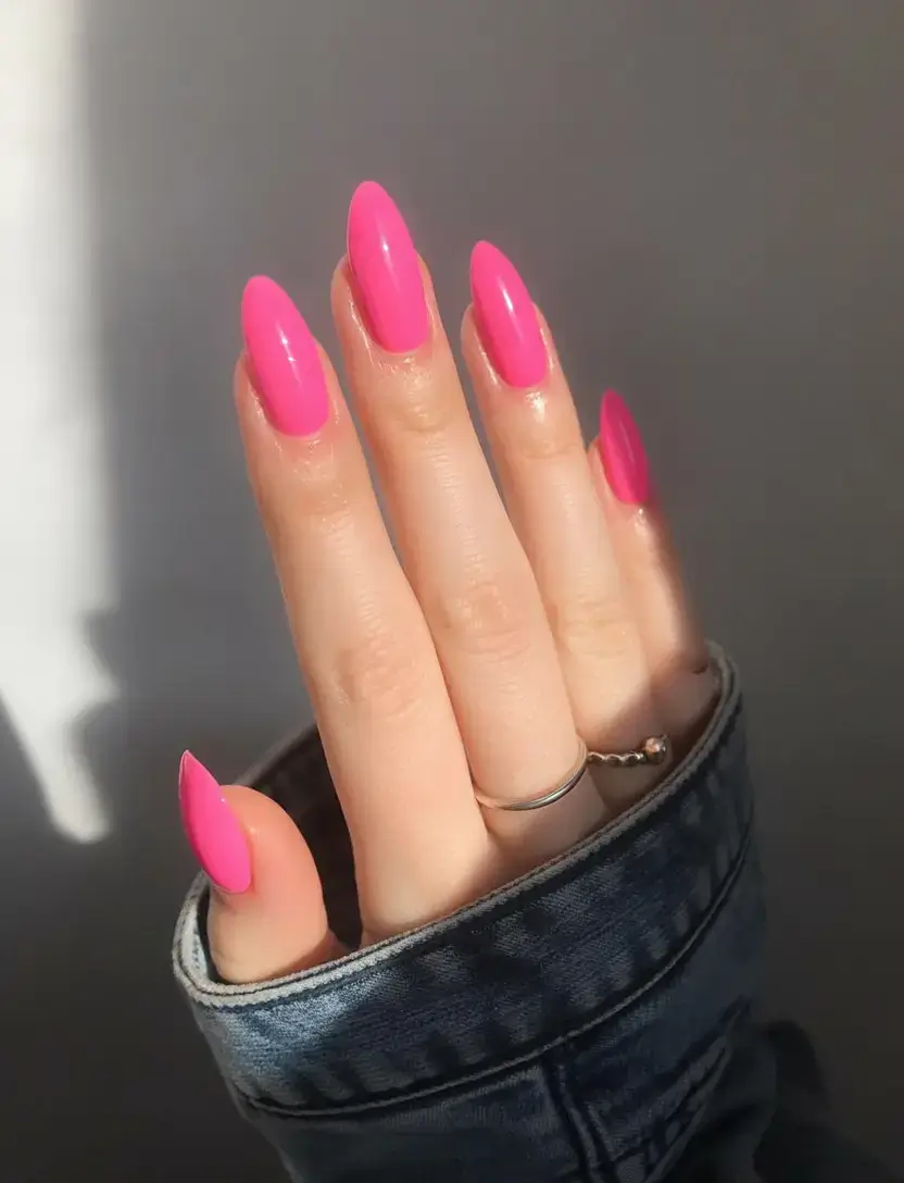 sophisticated spring long nails 2026 trends Neon Pink Almond Nails for Playful Spring Energy