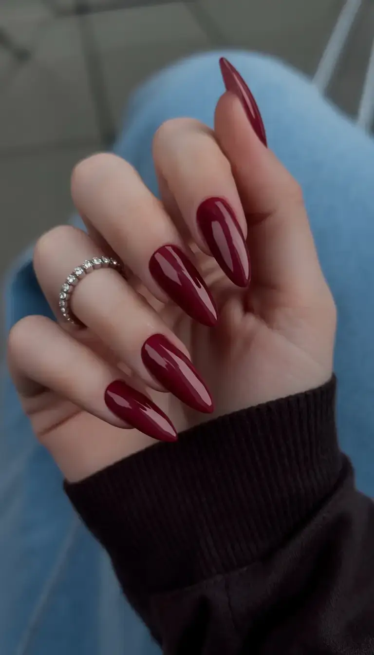 sophisticated spring long nails 2026 trends Deep Cherry Red Almond Nails That Never Go Out of Style