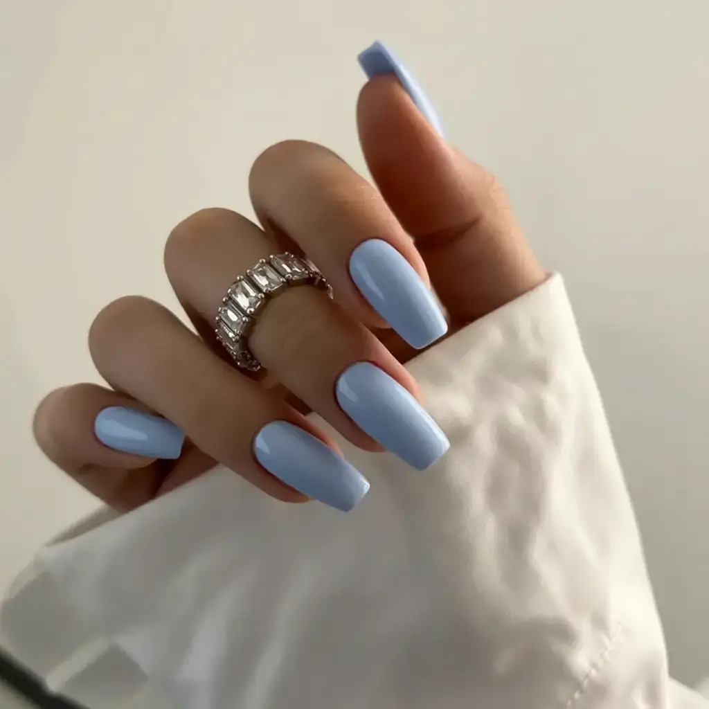 sophisticated spring long nails 2026 trends Powder Blue Coffin Nails for a Soft Spring Statement