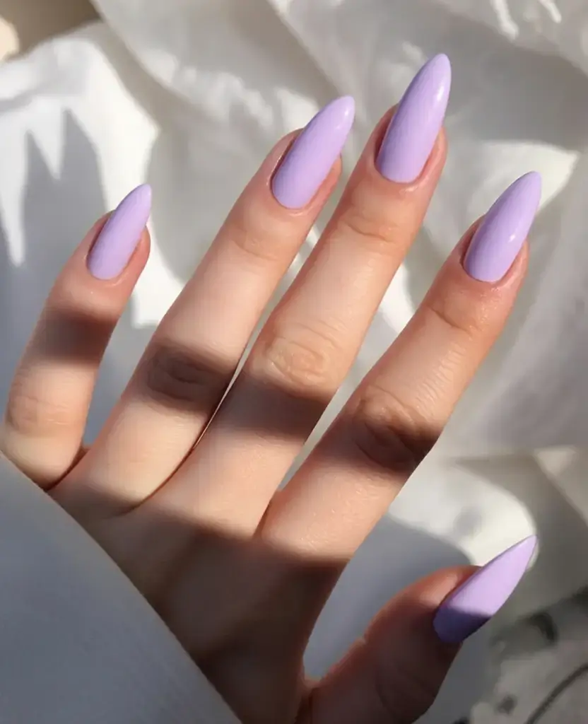 sophisticated spring long nails 2026 trends Soft Lavender Almond Nails for Fresh Spring Color