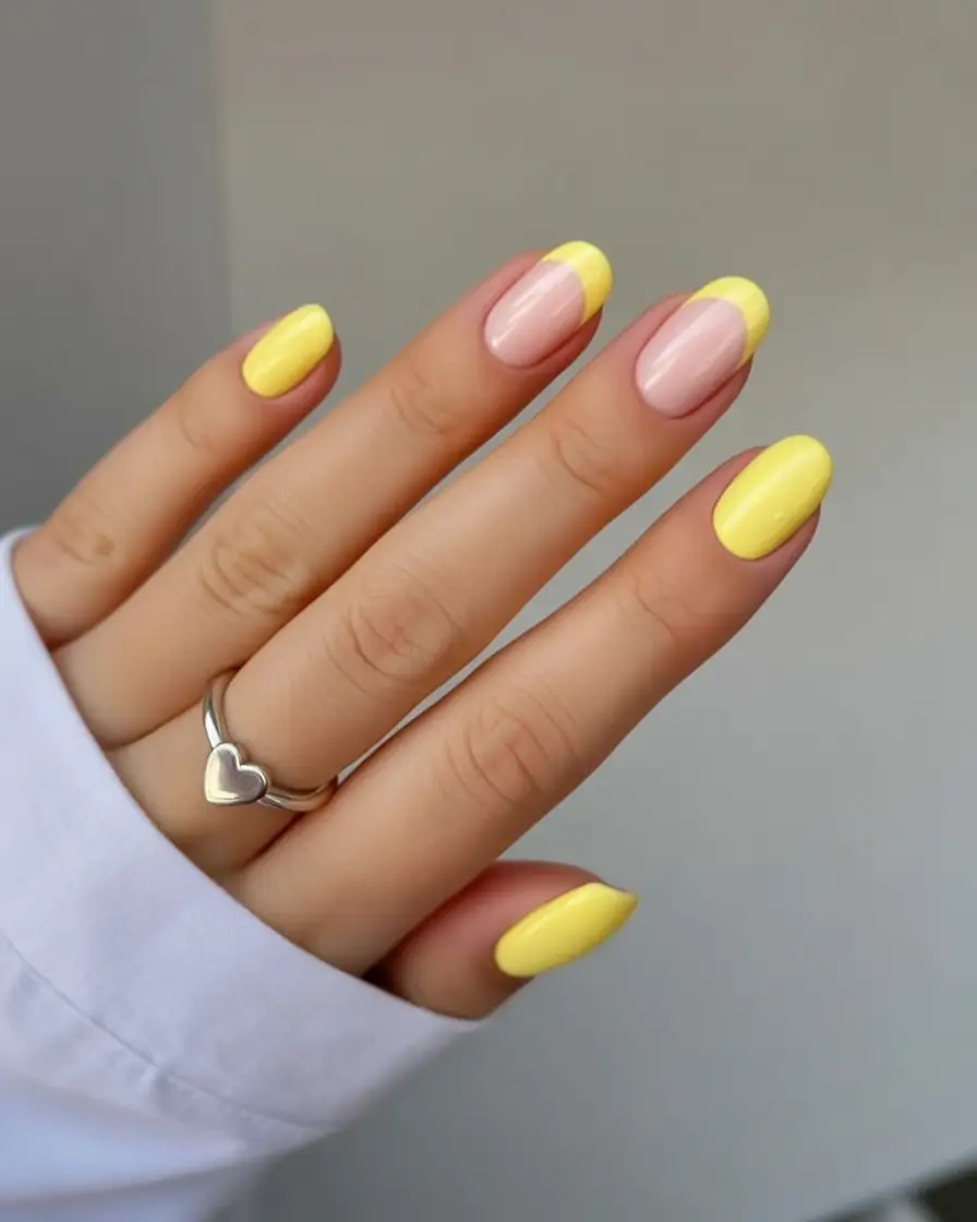 spring to summer season nail art ideas 2026 Sunny Lemon Yellow Minimal Manicure