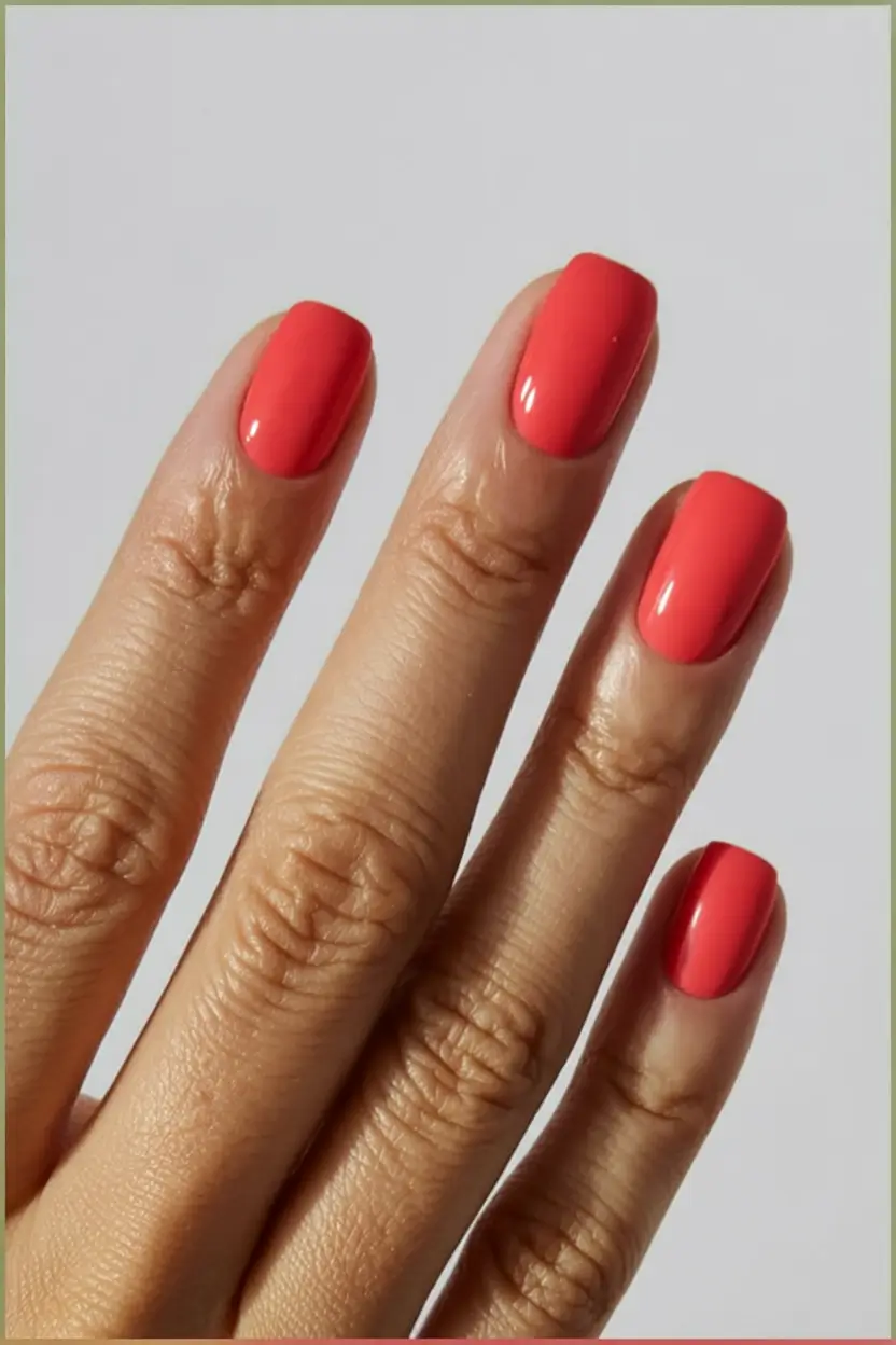 spring to summer season nails color ideas 2026 Juicy Coral Red Nails That Instantly Brighten the Hands