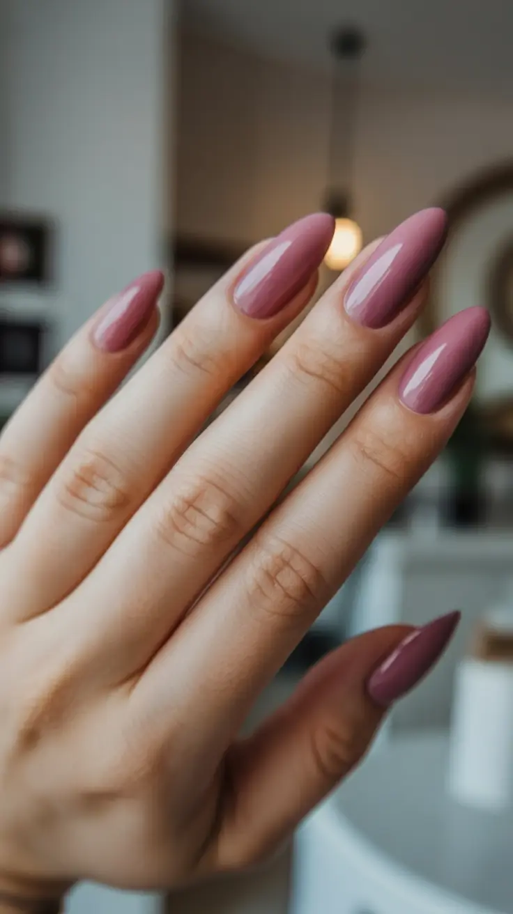 spring to summer season nails color ideas 2026 Elegant Dusty Rose Almond Nails