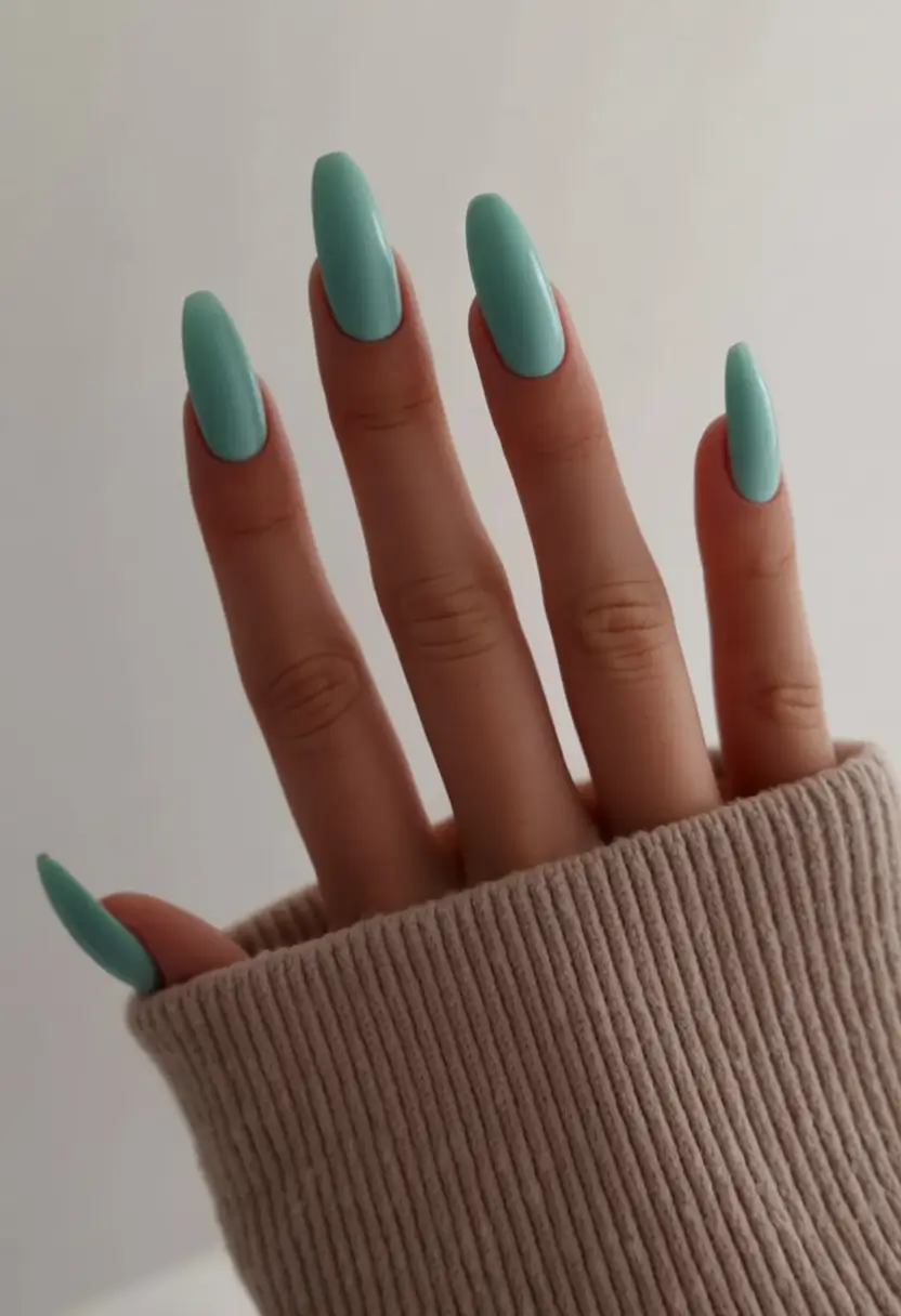 spring to summer season nails color ideas 2026 Fresh Turquoise Almond Nails for a Bright Seasonal Update