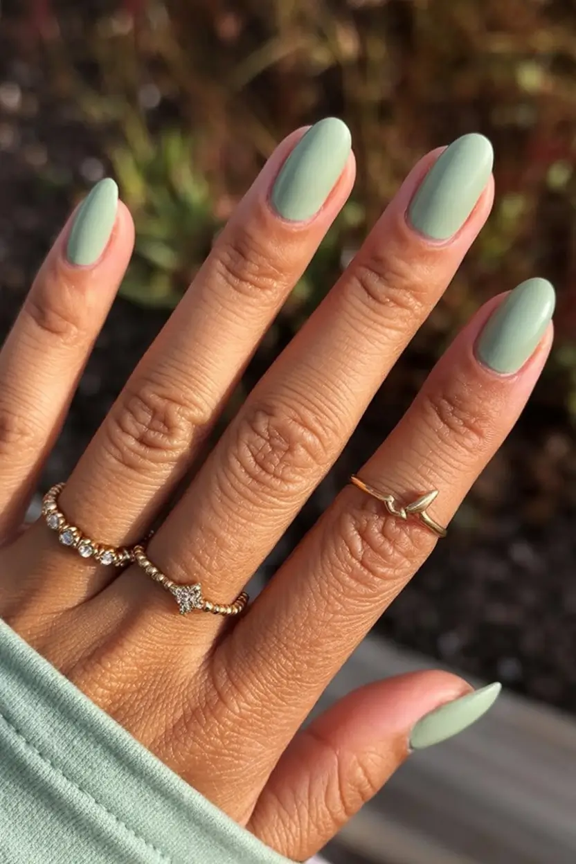 spring to summer season nails color ideas 2026 Soft Sage Green Nails Inspired by Early Spring Nature