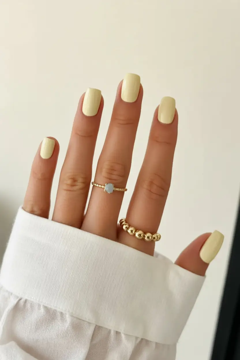 spring to summer season nails color ideas 2026 Buttery Cream Yellow Nails for a Sunny Seasonal Glow