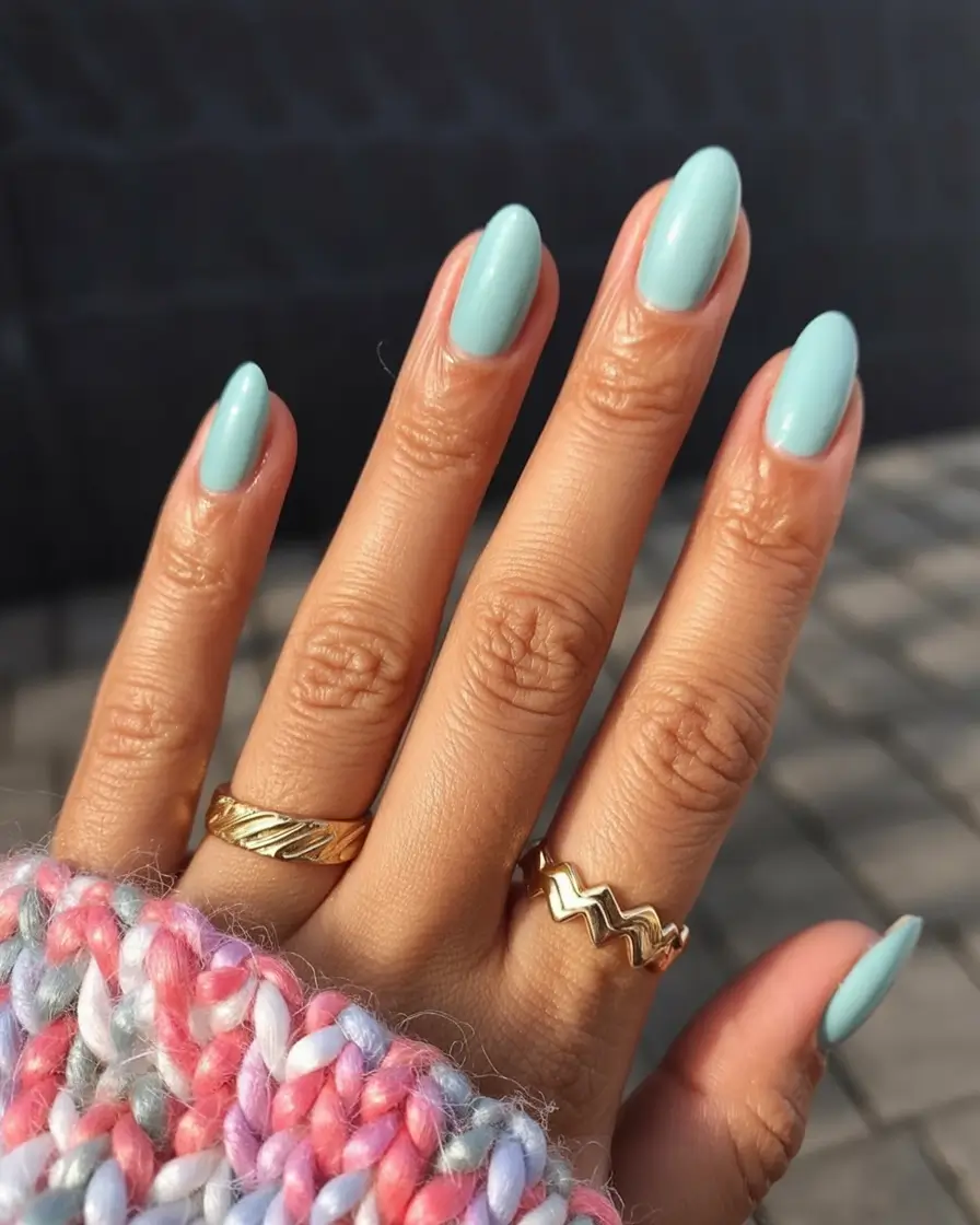 spring to summer season nails color ideas 2026 Mint and Peach Two-Tone Spring Nails