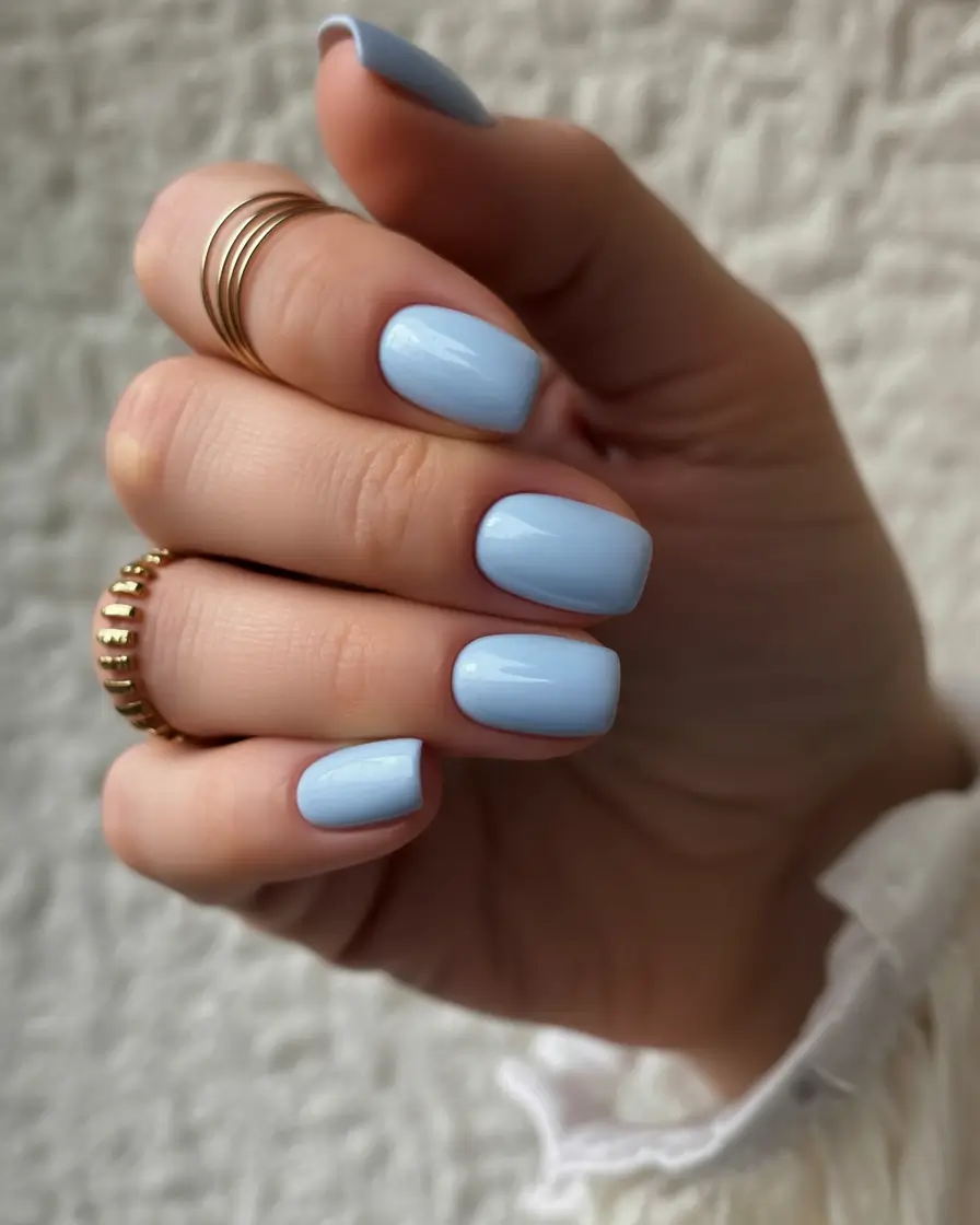 spring to summer season nails color ideas 2026 Powder Blue Short Nails for a Clean Minimal Look